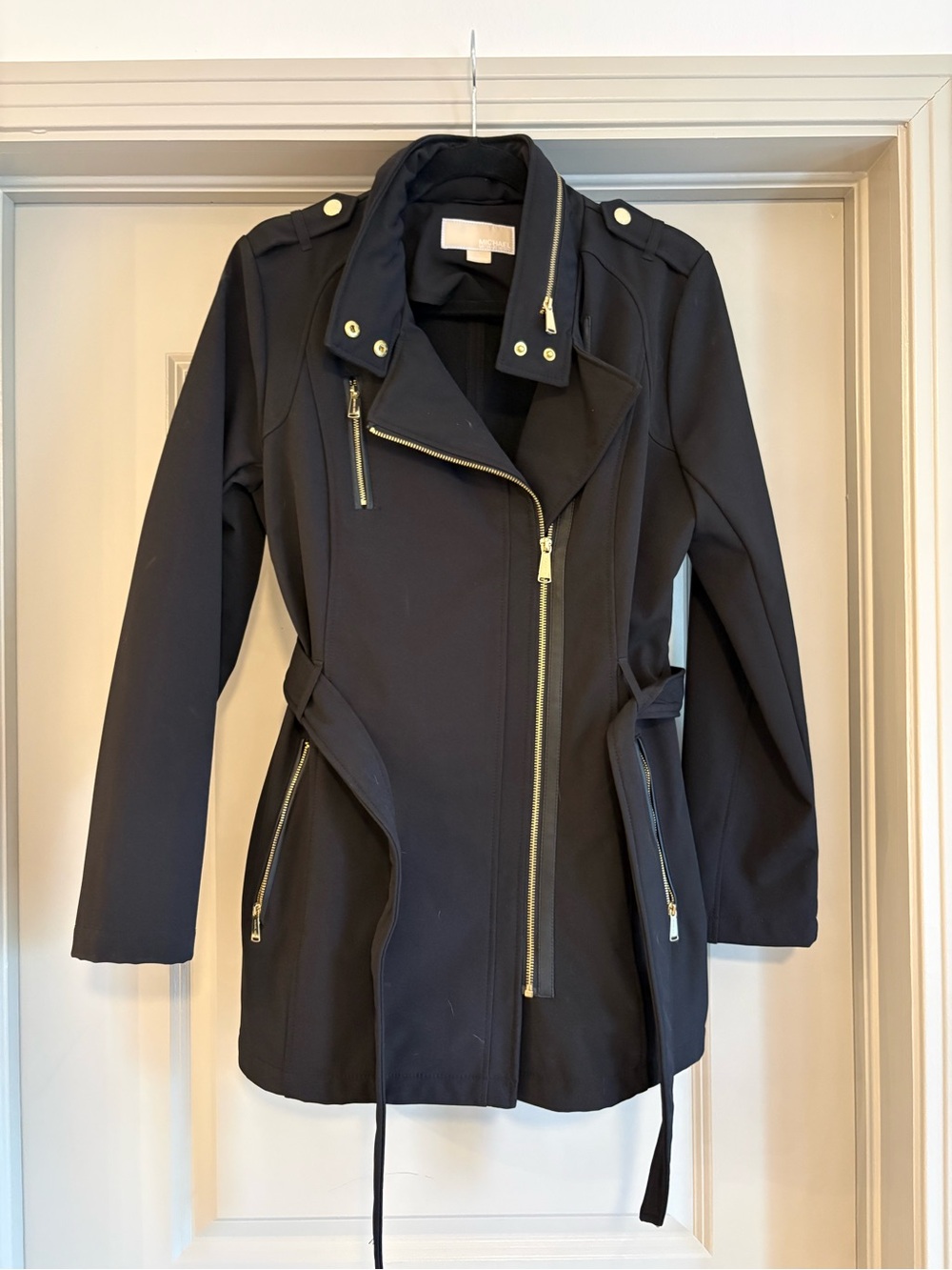 Michael Kors Black Women's Asymmetrical Zip Jacket with Belt